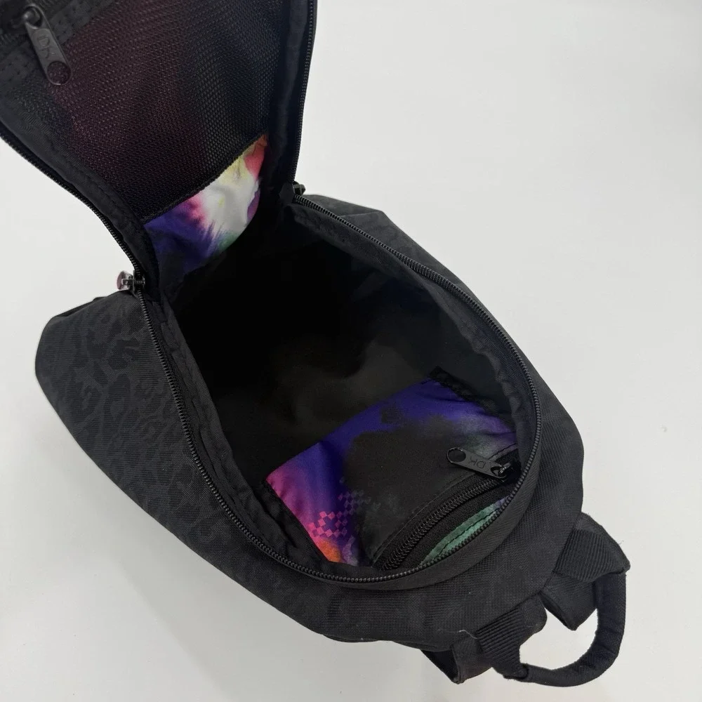 Dakine Black Backpack Purple Logo Floral Lined Bungee Cord School Daypack